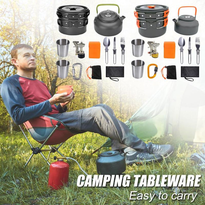 Anodized aluminum camping cookware and kettle set