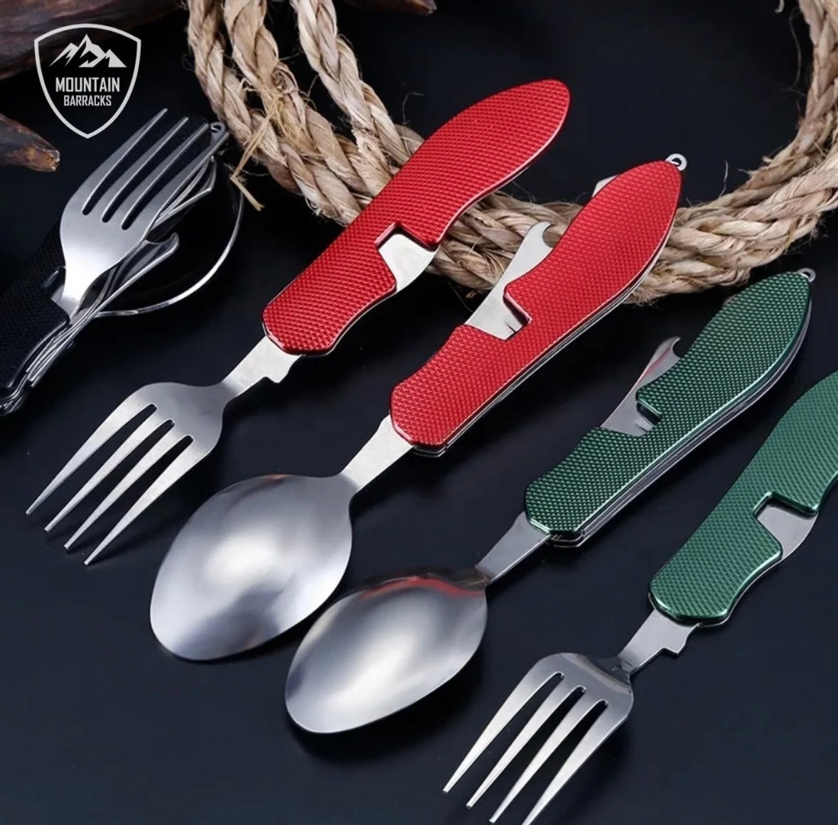 7 In 1 Multifunctional Outdoor Tableware Stainless Steel Foldable Fork  Spoon Knife Picnic Camping Hiking Travelling Dinnerware