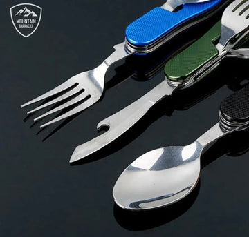 4 in 1 Outdoor Tableware Fork/Spoon/Knife/Bottle Opener Camping Stainless Steel
